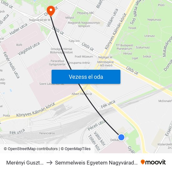 Merényi Gusztáv Kórház to Semmelweis Egyetem Nagyvárad Téri Elméleti Tömb map