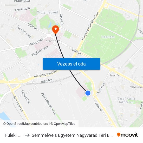 Füleki Utca to Semmelweis Egyetem Nagyvárad Téri Elméleti Tömb map