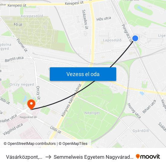 Vásárközpont, Főbejárat to Semmelweis Egyetem Nagyvárad Téri Elméleti Tömb map