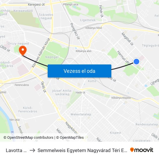 Lavotta Utca to Semmelweis Egyetem Nagyvárad Téri Elméleti Tömb map