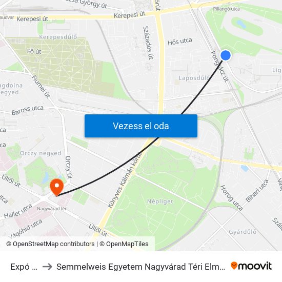 Expó Tér to Semmelweis Egyetem Nagyvárad Téri Elméleti Tömb map