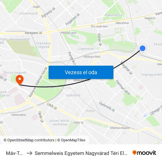 Máv-Telep to Semmelweis Egyetem Nagyvárad Téri Elméleti Tömb map