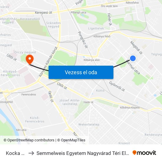 Kocka Utca to Semmelweis Egyetem Nagyvárad Téri Elméleti Tömb map