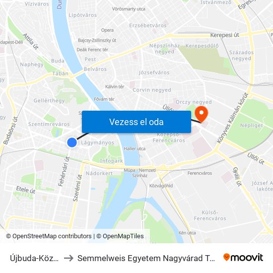 Újbuda-Központ M to Semmelweis Egyetem Nagyvárad Téri Elméleti Tömb map