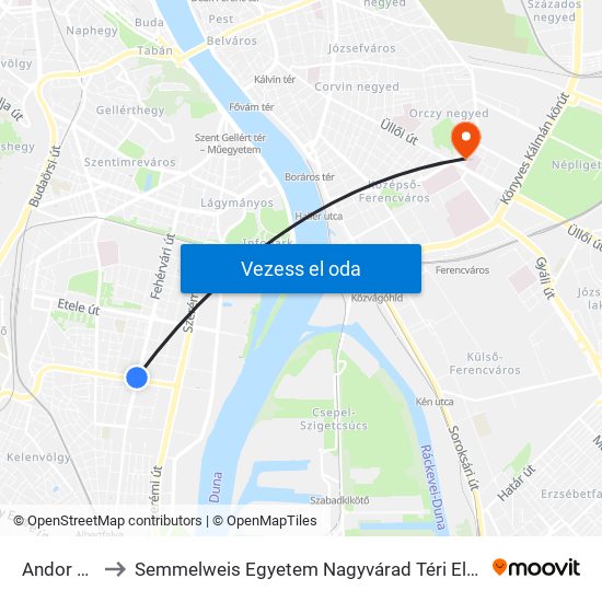 Andor Utca to Semmelweis Egyetem Nagyvárad Téri Elméleti Tömb map