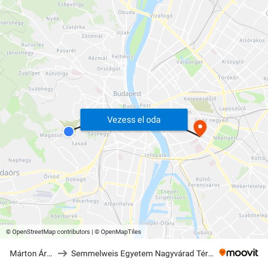 Márton Áron Tér to Semmelweis Egyetem Nagyvárad Téri Elméleti Tömb map