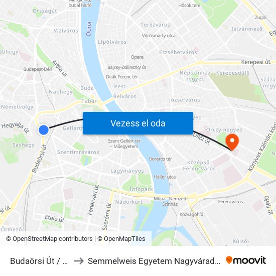 Budaörsi Út / Villányi Út to Semmelweis Egyetem Nagyvárad Téri Elméleti Tömb map