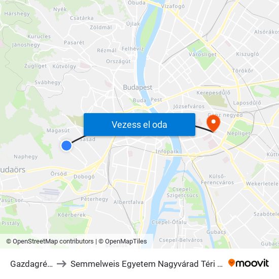 Gazdagréti Tér to Semmelweis Egyetem Nagyvárad Téri Elméleti Tömb map