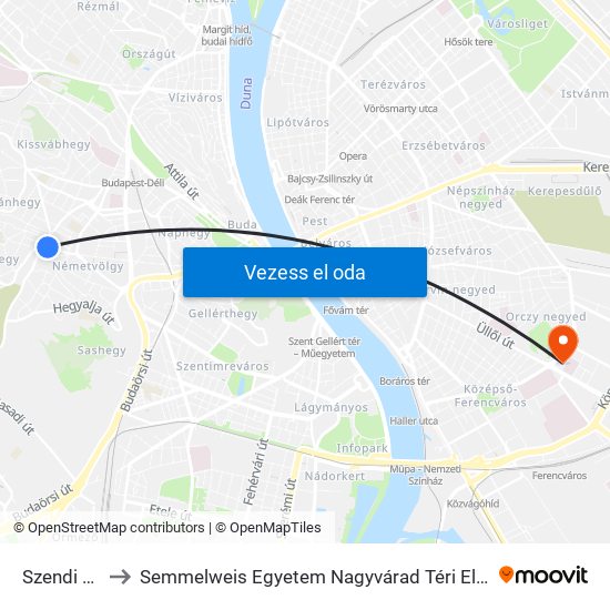 Szendi Árok to Semmelweis Egyetem Nagyvárad Téri Elméleti Tömb map
