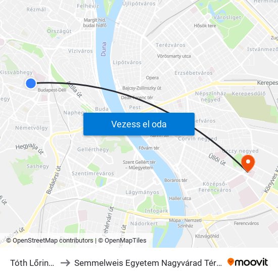 Tóth Lőrinc Utca to Semmelweis Egyetem Nagyvárad Téri Elméleti Tömb map