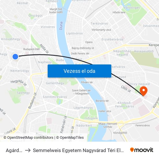 Agárdi Út to Semmelweis Egyetem Nagyvárad Téri Elméleti Tömb map