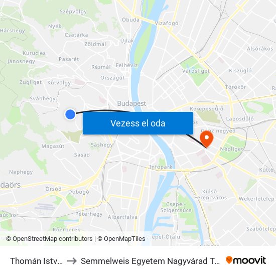 Thomán István Utca to Semmelweis Egyetem Nagyvárad Téri Elméleti Tömb map