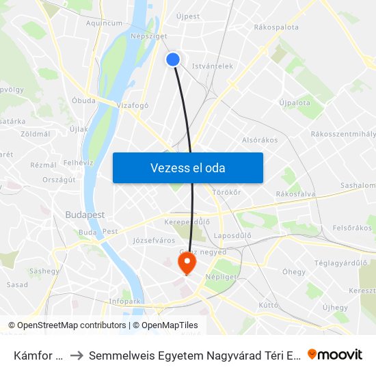 Kámfor Utca to Semmelweis Egyetem Nagyvárad Téri Elméleti Tömb map
