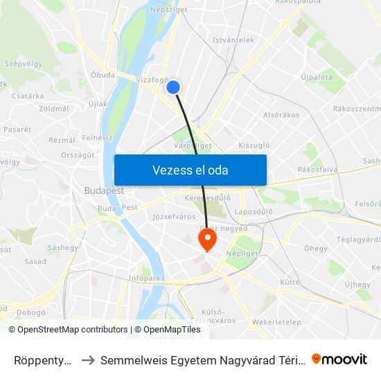 Röppentyű Utca to Semmelweis Egyetem Nagyvárad Téri Elméleti Tömb map