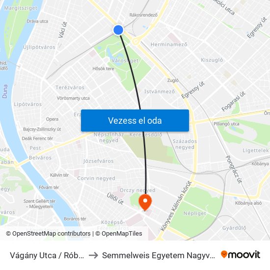 Vágány Utca / Róbert Károly Körút to Semmelweis Egyetem Nagyvárad Téri Elméleti Tömb map