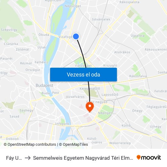 Fáy Utca to Semmelweis Egyetem Nagyvárad Téri Elméleti Tömb map