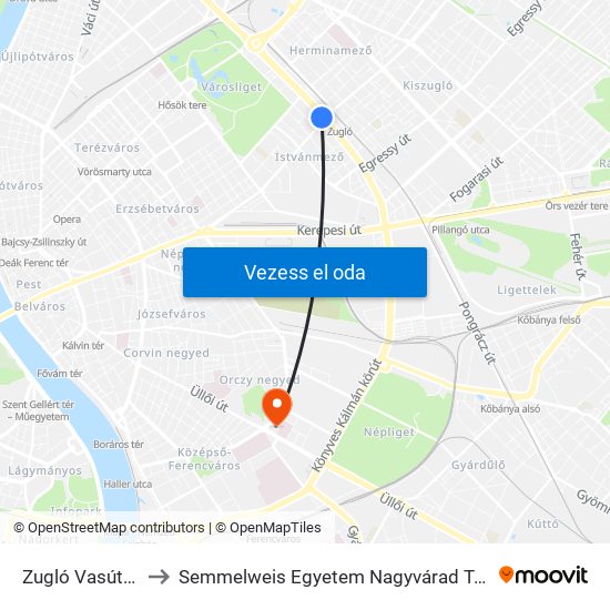 Zugló Vasútállomás to Semmelweis Egyetem Nagyvárad Téri Elméleti Tömb map