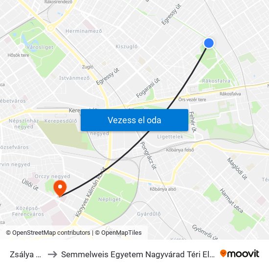 Zsálya Utca to Semmelweis Egyetem Nagyvárad Téri Elméleti Tömb map
