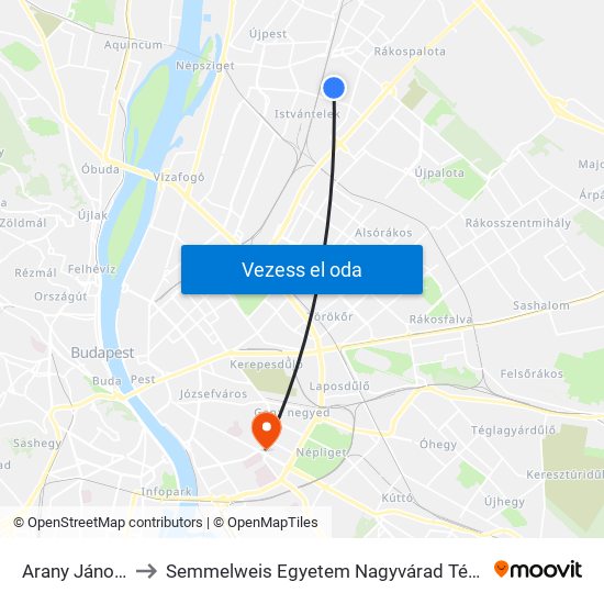 Arany János Utca to Semmelweis Egyetem Nagyvárad Téri Elméleti Tömb map