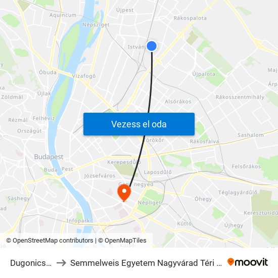 Dugonics Utca to Semmelweis Egyetem Nagyvárad Téri Elméleti Tömb map