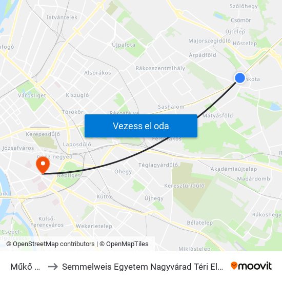 Műkő Utca to Semmelweis Egyetem Nagyvárad Téri Elméleti Tömb map