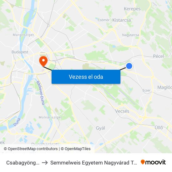 Csabagyöngye Utca to Semmelweis Egyetem Nagyvárad Téri Elméleti Tömb map