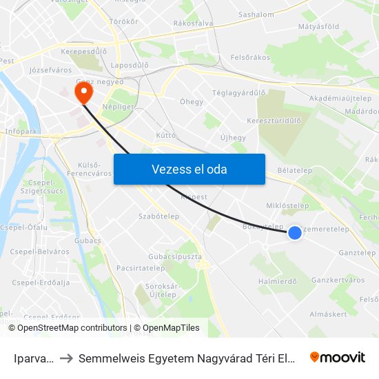 Iparvasút to Semmelweis Egyetem Nagyvárad Téri Elméleti Tömb map