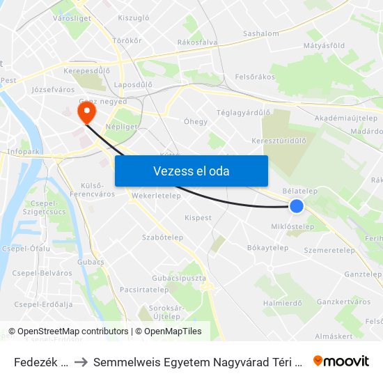 Fedezék Utca to Semmelweis Egyetem Nagyvárad Téri Elméleti Tömb map
