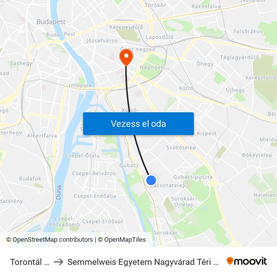 Torontál Utca to Semmelweis Egyetem Nagyvárad Téri Elméleti Tömb map