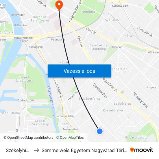 Székelyhíd Utca to Semmelweis Egyetem Nagyvárad Téri Elméleti Tömb map