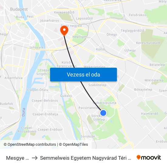 Mesgye Utca to Semmelweis Egyetem Nagyvárad Téri Elméleti Tömb map