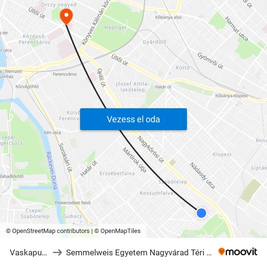 Vaskapu Utca to Semmelweis Egyetem Nagyvárad Téri Elméleti Tömb map