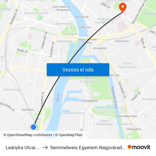 Leányka Utcai Lakótelep to Semmelweis Egyetem Nagyvárad Téri Elméleti Tömb map