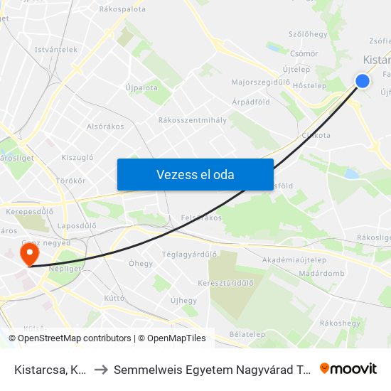 Kistarcsa, Kórház H to Semmelweis Egyetem Nagyvárad Téri Elméleti Tömb map
