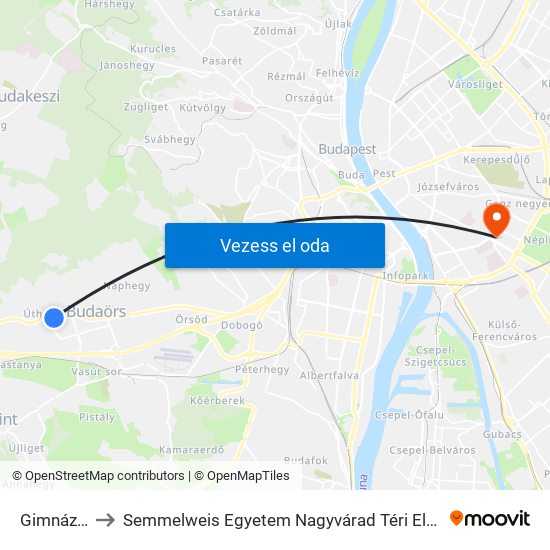 Gimnázium to Semmelweis Egyetem Nagyvárad Téri Elméleti Tömb map