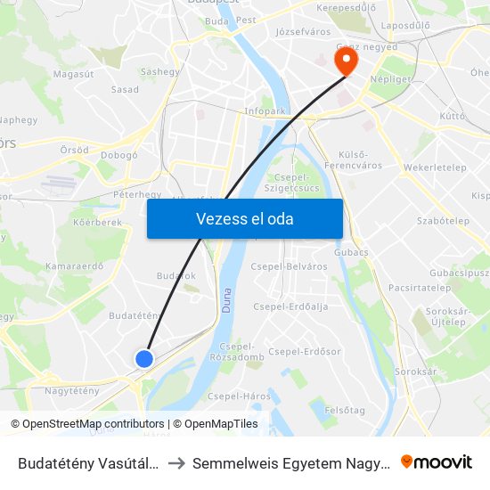 Budatétény Vasútállomás (Campona) to Semmelweis Egyetem Nagyvárad Téri Elméleti Tömb map