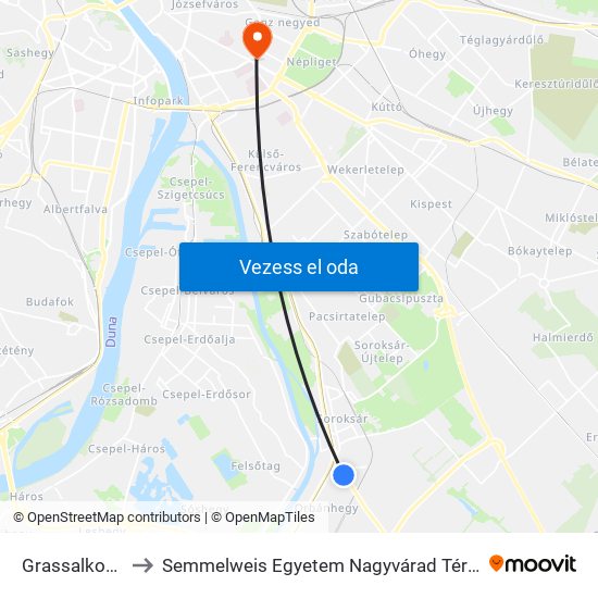 Grassalkovich Út to Semmelweis Egyetem Nagyvárad Téri Elméleti Tömb map