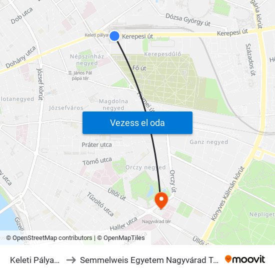 Keleti Pályaudvar M to Semmelweis Egyetem Nagyvárad Téri Elméleti Tömb map