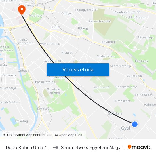 Dobó Katica Utca / Deák Ferenc Utca to Semmelweis Egyetem Nagyvárad Téri Elméleti Tömb map