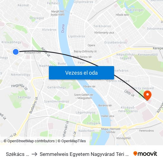 Székács Utca to Semmelweis Egyetem Nagyvárad Téri Elméleti Tömb map