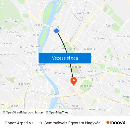 Göncz Árpád Városközpont to Semmelweis Egyetem Nagyvárad Téri Elméleti Tömb map