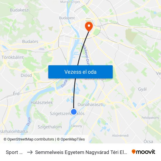 Sport Utca to Semmelweis Egyetem Nagyvárad Téri Elméleti Tömb map