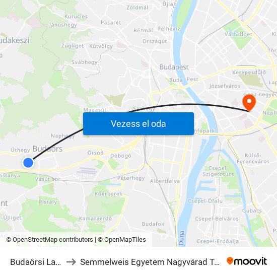 Budaörsi Lakótelep to Semmelweis Egyetem Nagyvárad Téri Elméleti Tömb map