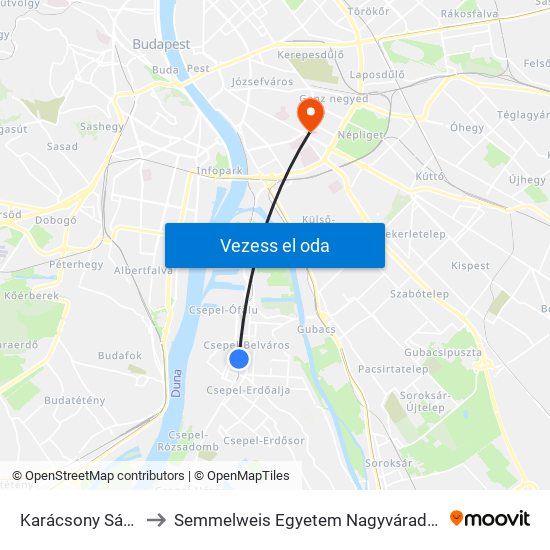 Karácsony Sándor Utca to Semmelweis Egyetem Nagyvárad Téri Elméleti Tömb map