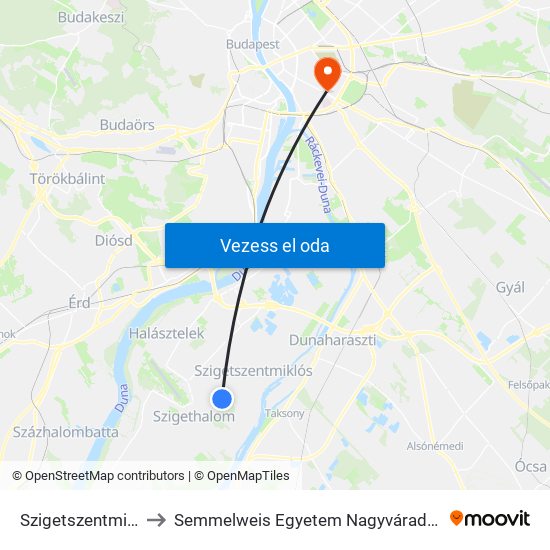 Szigetszentmiklós Alsó to Semmelweis Egyetem Nagyvárad Téri Elméleti Tömb map