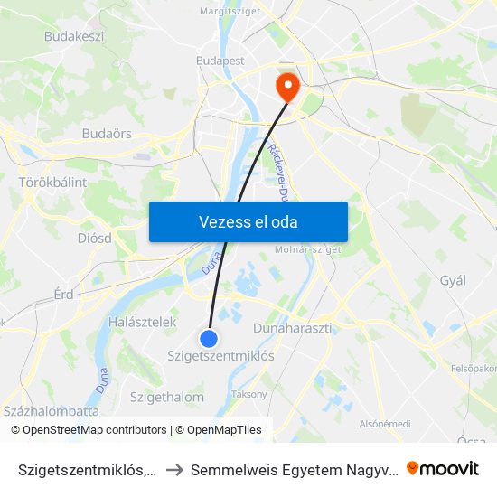 Szigetszentmiklós, Szabadság Utca to Semmelweis Egyetem Nagyvárad Téri Elméleti Tömb map