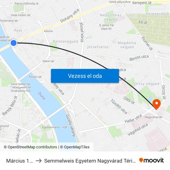 Március 15. Tér to Semmelweis Egyetem Nagyvárad Téri Elméleti Tömb map