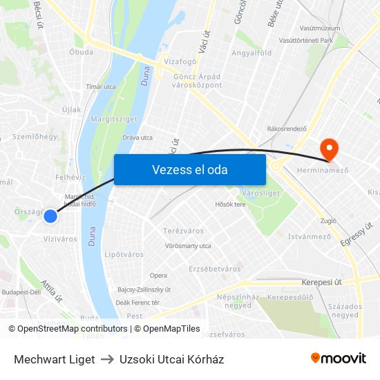 Mechwart Liget to Uzsoki Utcai Kórház map