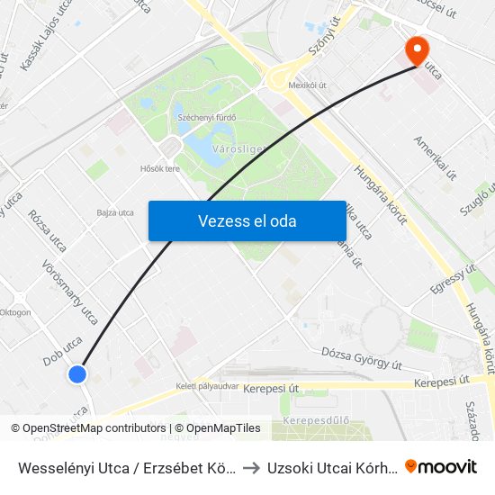 Wesselényi Utca / Erzsébet Körút to Uzsoki Utcai Kórház map