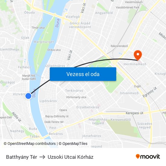 Batthyány Tér to Uzsoki Utcai Kórház map